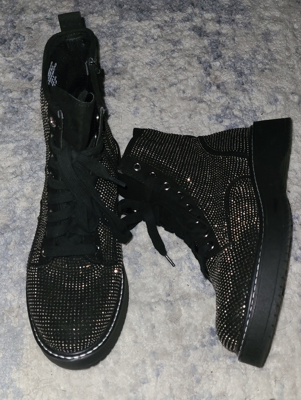 NWOT Madden NYC Black Rhinestone High-Top Lace-Up Womens Boots - Picture 2 of 9